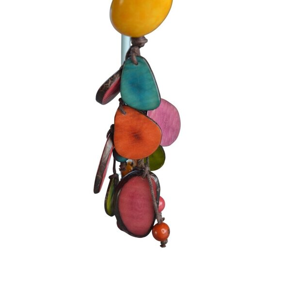 Handmade Colorful Shell Keychain With Yellow Bead & Multicolor Dangling Shells - Picture 3 of 5